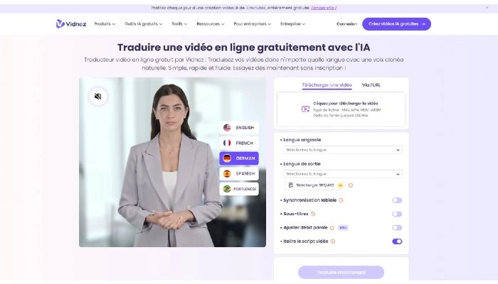 comment traduire un film en francais avec vidnoz ai